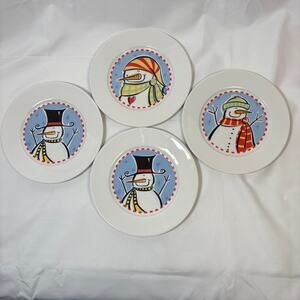 Set Of 4 Kathryn Beich Snowman Plates in Original Box - 6" Diameter Nice!